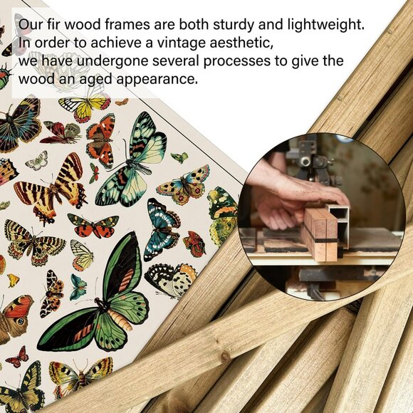 Vintage Butterfly Poster with Wooden Frame, Cottagecore Room Decor Aesthetic, Re - Picture 4 of 8